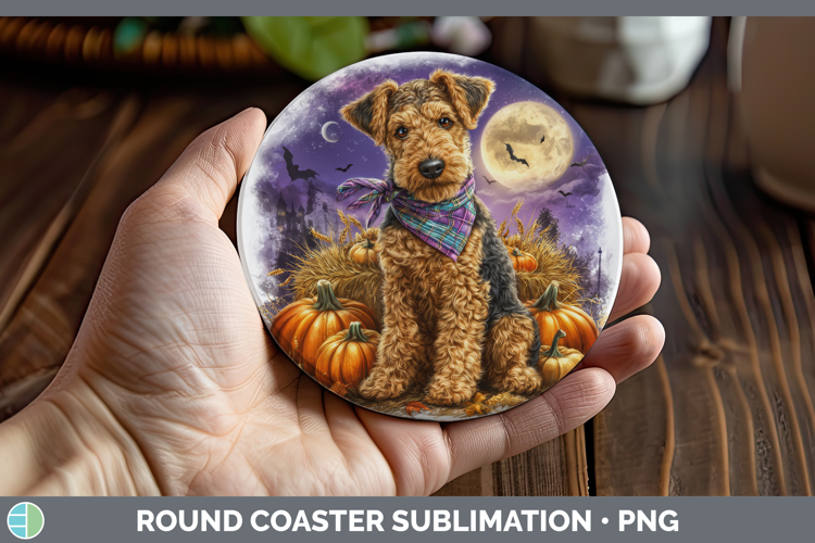 Airedale Terrier Round Coaster Dogs 04 Bandana Halloween Sub