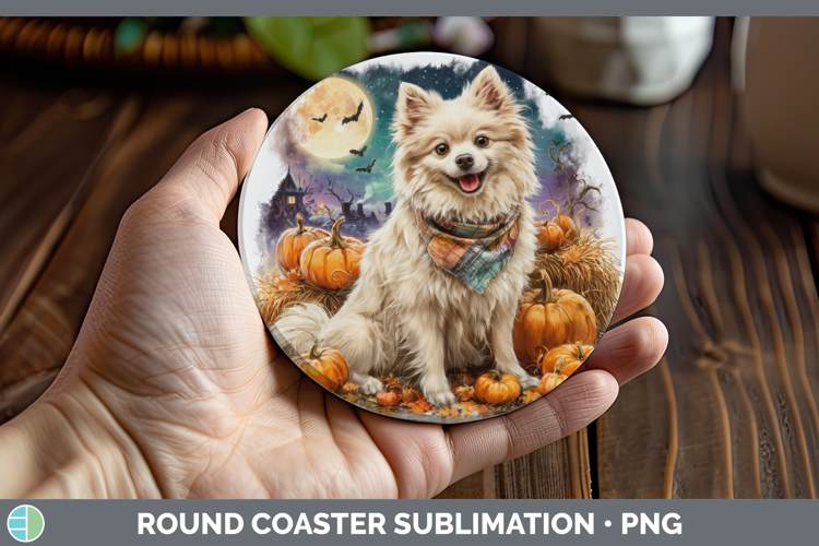 American Eskie Round Coaster Dogs 04 Bandana Halloween Subli