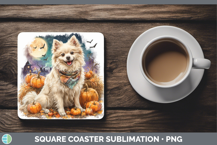 American Eskie Square Coaster Dogs 04 Bandana Halloween Subl