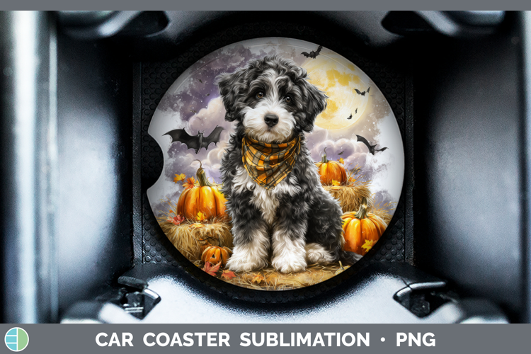 Bernedoodle Car Coaster Dogs 04 Bandana Halloween Sublimatio