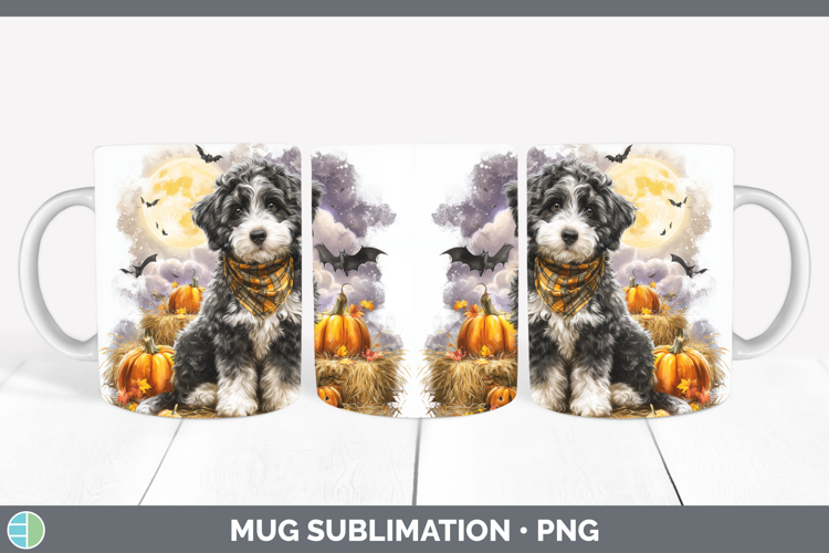 Bernedoodle Mug Wrap Dogs 04 Bandana Halloween Sublimation C