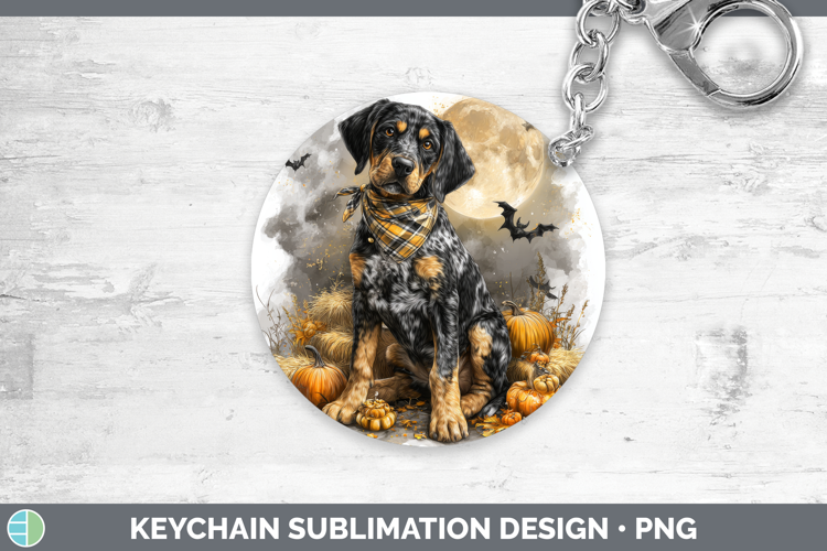 English Coonhound Keychain Dogs 04 Bandana Halloween Sublima