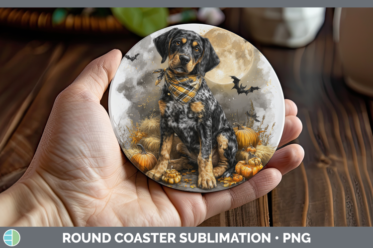 English Coonhound Round Coaster Dogs 04 Bandana Halloween Su