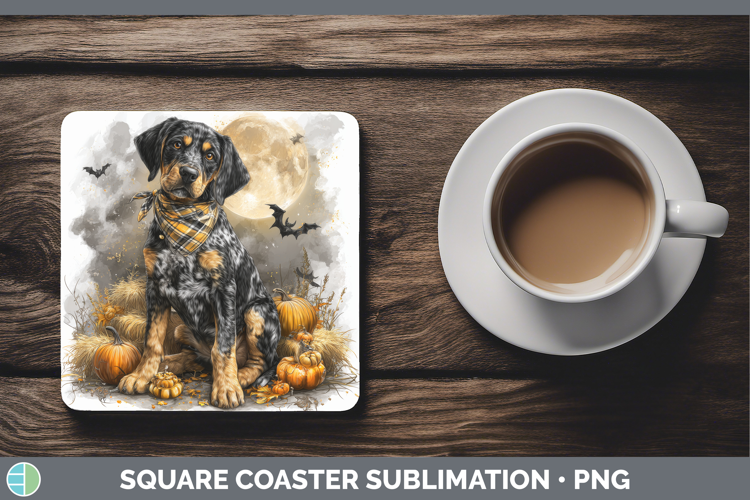 English Coonhound Square Coaster Dogs 04 Bandana Halloween S