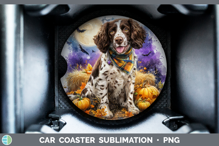 English Springer Spaniel Car Coaster Dogs 04 Bandana Hallowe