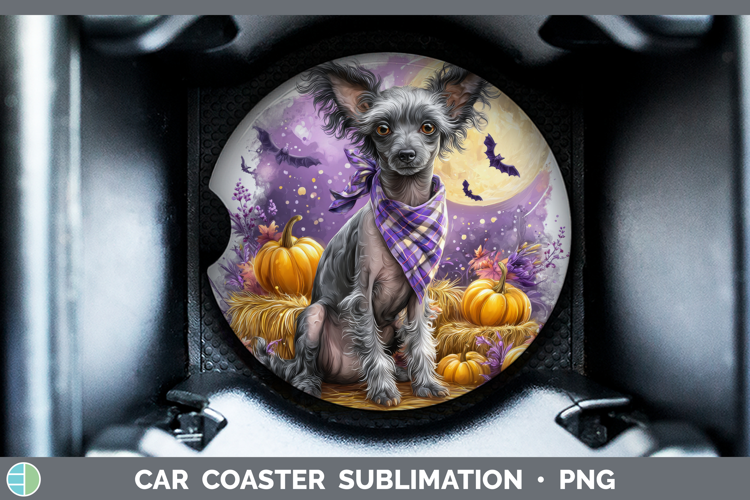 Hairless Chinese Crested Car Coaster Dogs 04 Bandana Hallowe