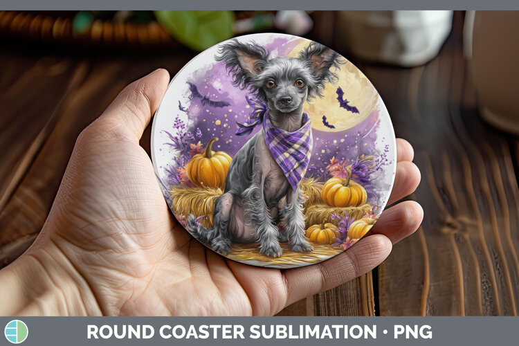 GorgeousDogs 04 Bandana Halloween Round Coaster design.