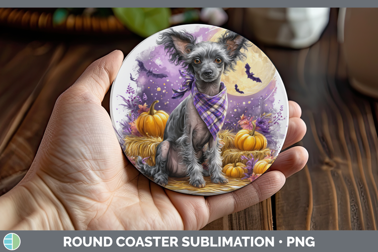 Hairless Chinese Crested Round Coaster Dogs 04 Bandana Hallo