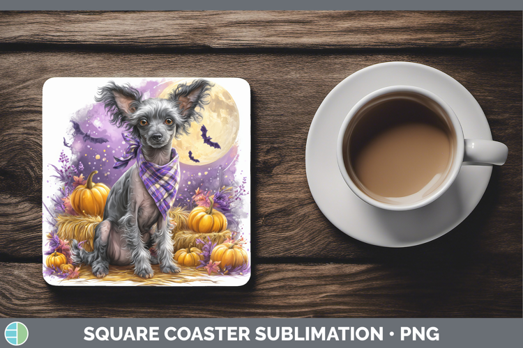 Hairless Chinese Crested Square Coaster Dogs 04 Bandana Hall