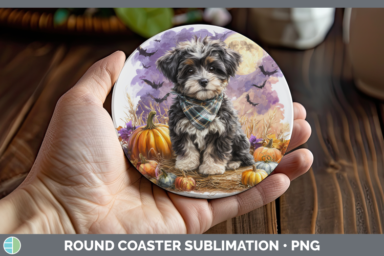 Havanese Round Coaster Dogs 04 Bandana Halloween Sublimation