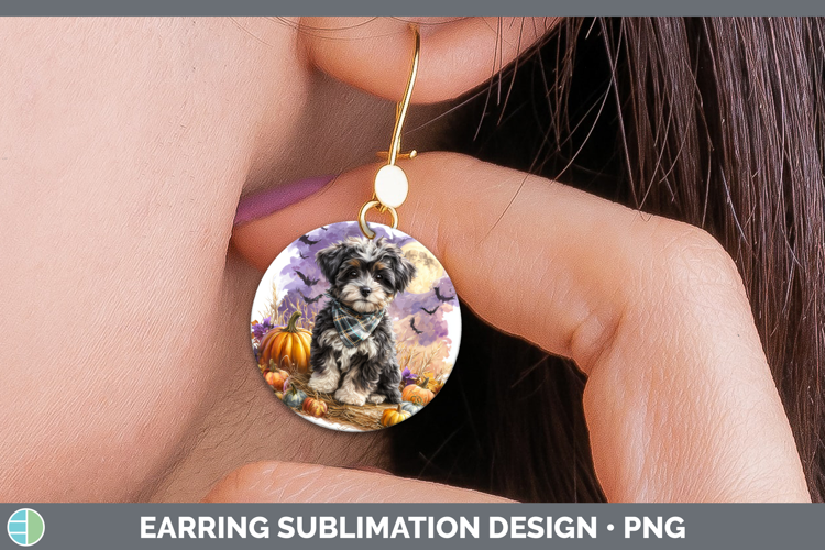 Havanese Round Earrings Dogs 04 Bandana Halloween Sublimatio