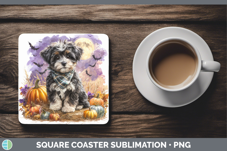 Havanese Square Coaster Dogs 04 Bandana Halloween Sublimatio