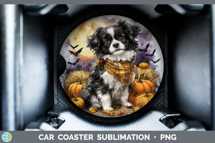 Japanese Chin Car Coaster Dogs 04 Bandana Halloween Sublimat