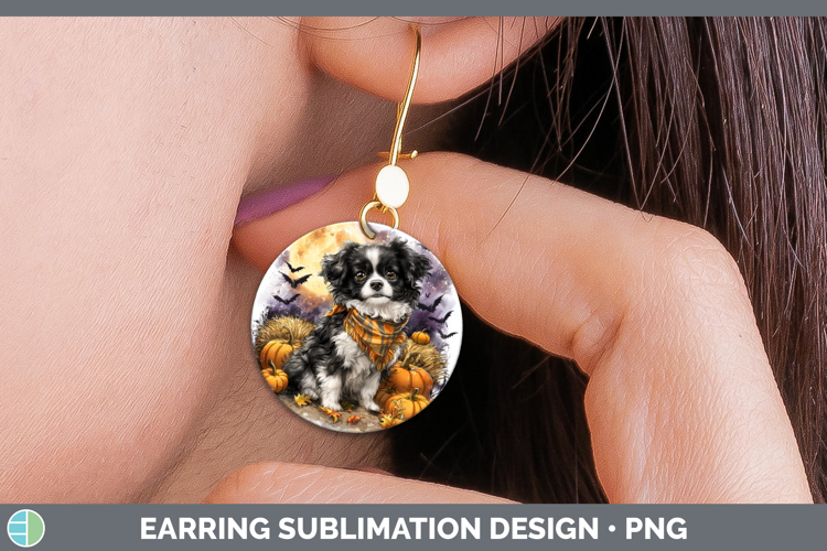 Japanese Chin Round Earrings Dogs 04 Bandana Halloween Subli