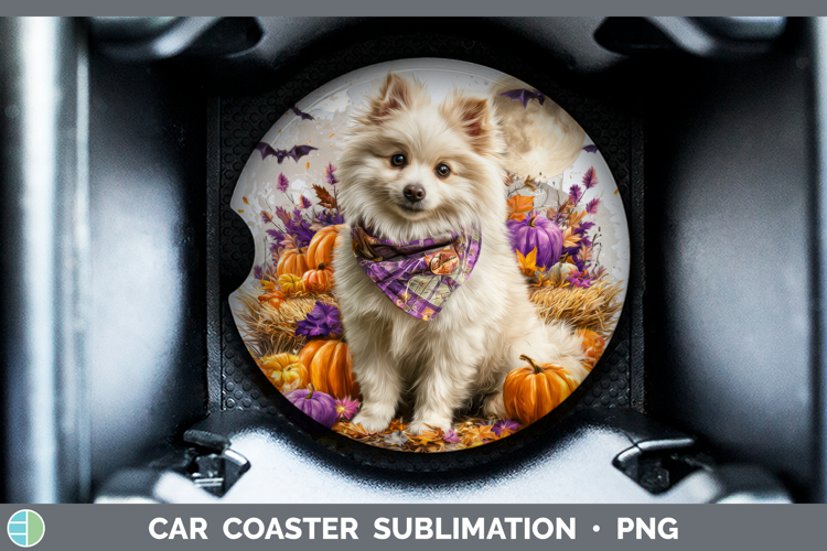 Japanese Spitz Car Coaster Dogs 04 Bandana Halloween Sublima