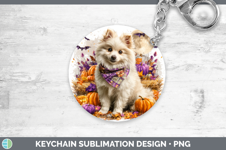 Japanese Spitz Keychain Dogs 04 Bandana Halloween Sublimatio