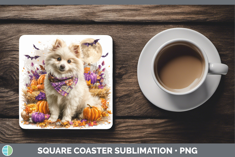 Japanese Spitz Square Coaster Dogs 04 Bandana Halloween Subl