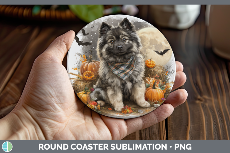 Keeshond Round Coaster Dogs 04 Bandana Halloween Sublimation