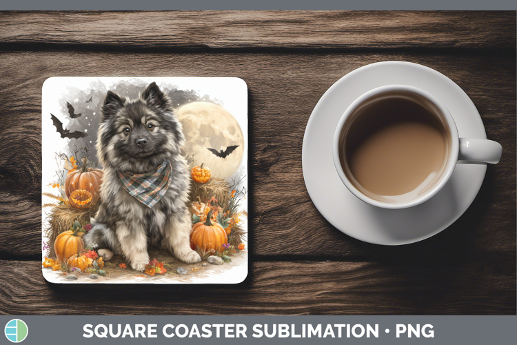 Keeshond Square Coaster Dogs 04 Bandana Halloween Sublimatio