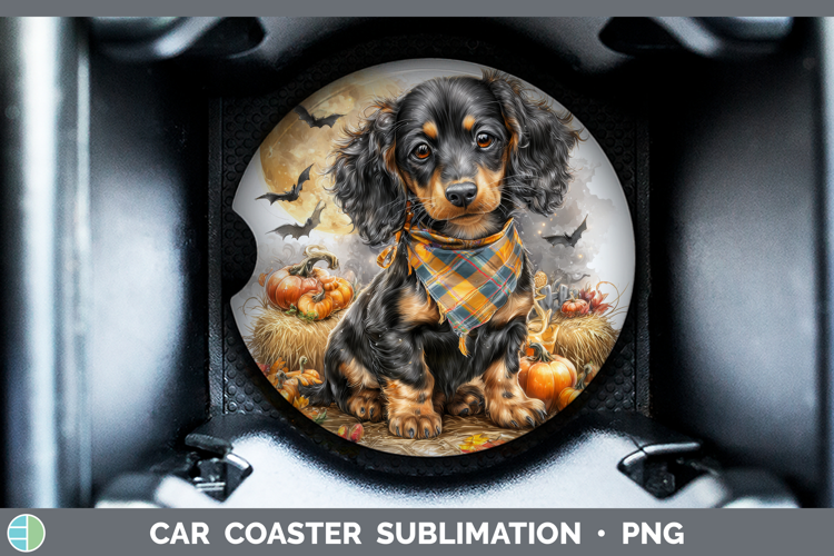 Long-haired Dachshund Car Coaster Dogs 04 Bandana Halloween