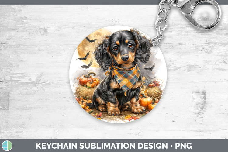 Long-haired Dachshund Keychain Dogs 04 Bandana Halloween Sub