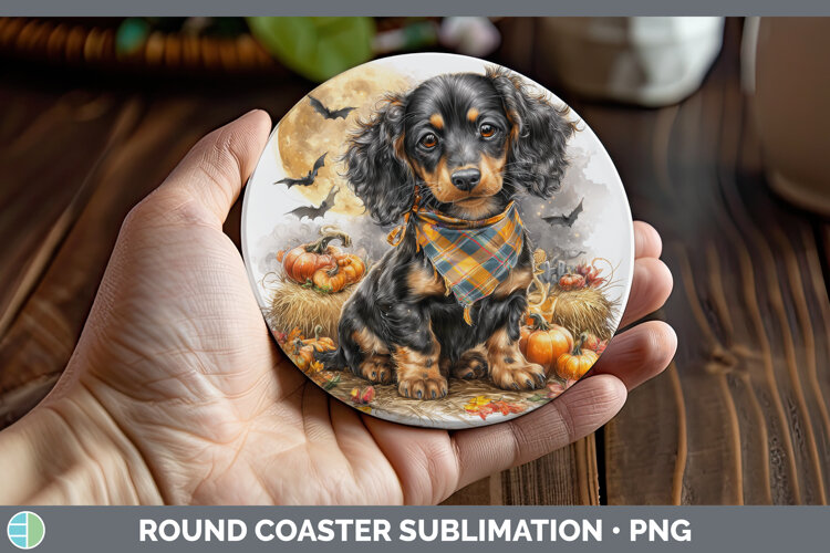 GorgeousDogs 04 Bandana Halloween Round Coaster design.
