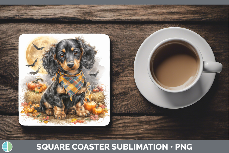 Long-haired Dachshund Square Coaster Dogs 04 Bandana Hallowe