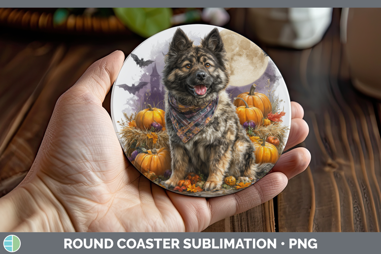Norwegian Elkhound Round Coaster Dogs 04 Bandana Halloween S