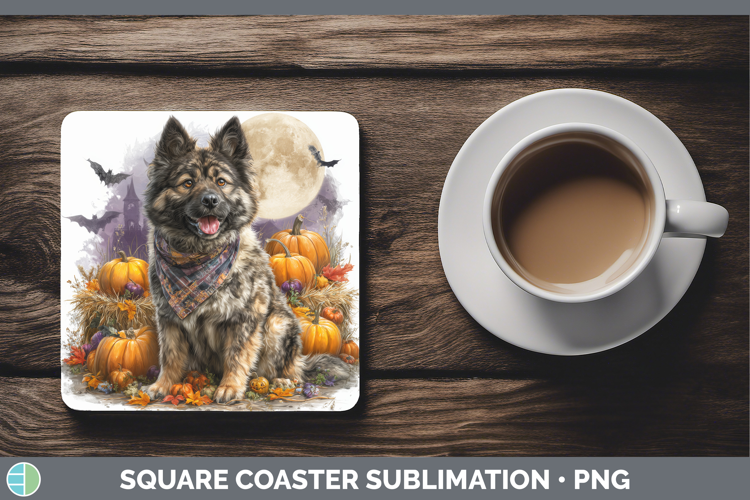 Norwegian Elkhound Square Coaster Dogs 04 Bandana Halloween