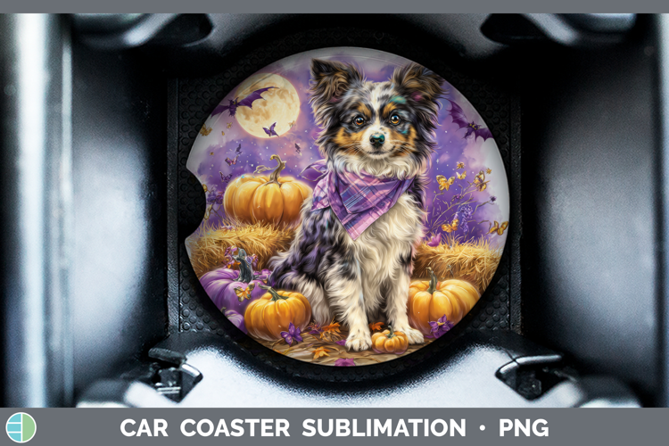 Papillon Car Coaster Dogs 04 Bandana Halloween Sublimation