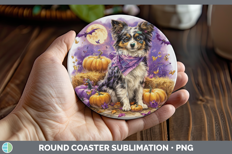 Papillon Round Coaster Dogs 04 Bandana Halloween Sublimation