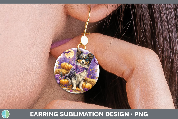 Papillon Round Earrings Dogs 04 Bandana Halloween Sublimatio
