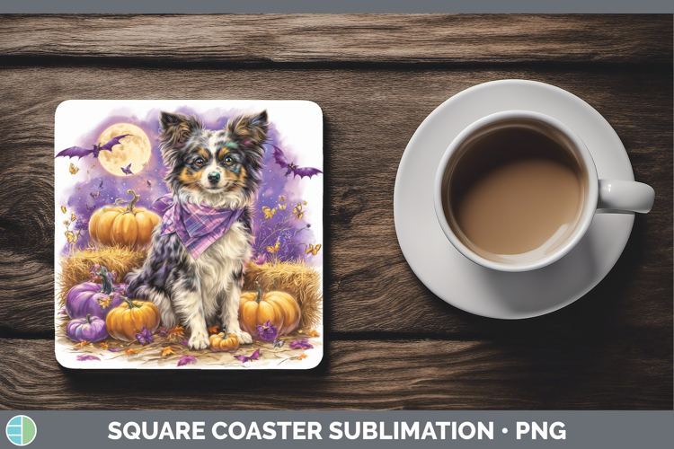 Papillon Square Coaster Dogs 04 Bandana Halloween Sublimatio
