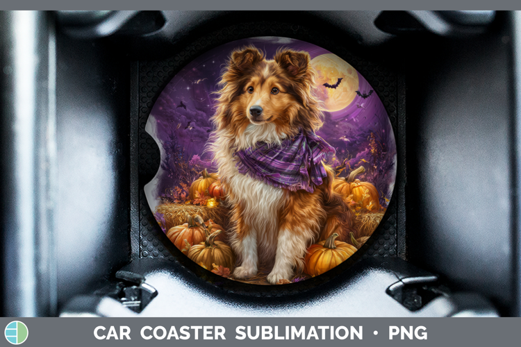 Rough Collie Car Coaster Dogs 04 Bandana Halloween Sublimati
