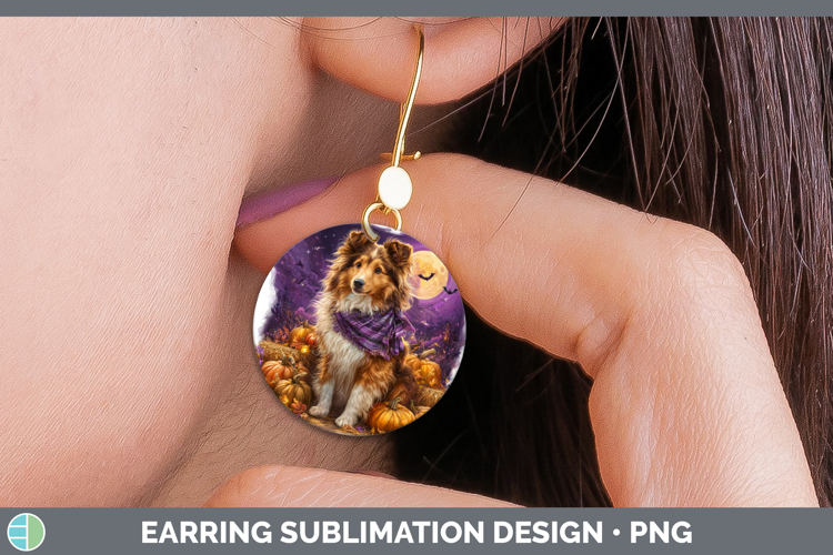 Rough Collie Round Earrings Dogs 04 Bandana Halloween Sublim