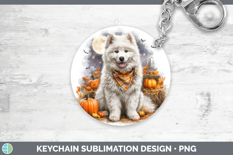Samoyed Keychain Dogs 04 Bandana Halloween Sublimation Keyri