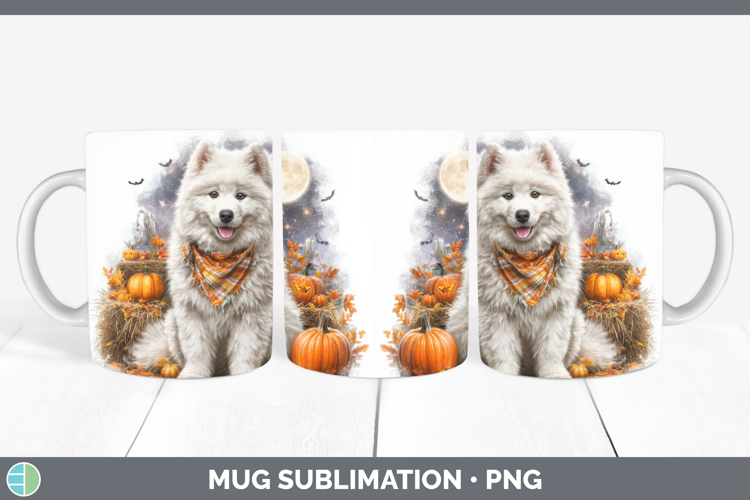 Samoyed Mug Wrap Dogs 04 Bandana Halloween Sublimation Coffe