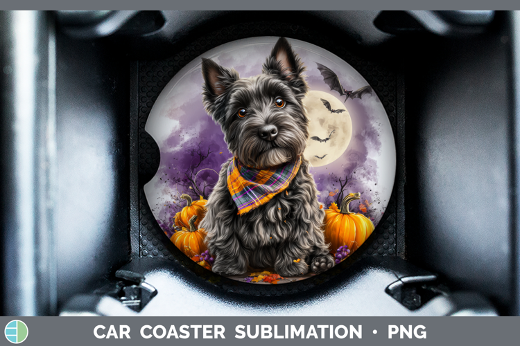 Scottish Terrier Car Coaster Dogs 04 Bandana Halloween Subli