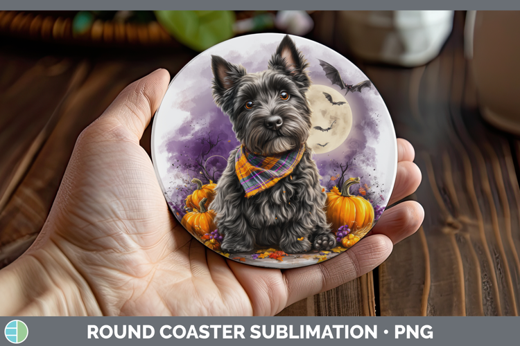 Scottish Terrier Round Coaster Dogs 04 Bandana Halloween Sub