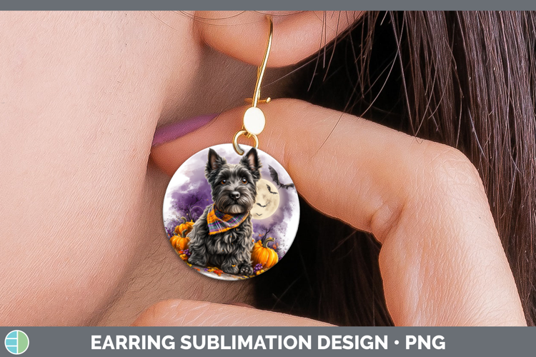 Scottish Terrier Round Earrings Dogs 04 Bandana Halloween Su