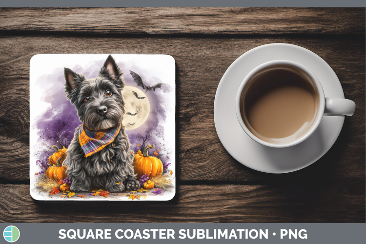 Scottish Terrier Square Coaster Dogs 04 Bandana Halloween Su