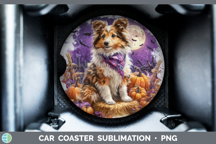 Shetland Sheepdog Car Coaster Dogs 04 Bandana Halloween Subl