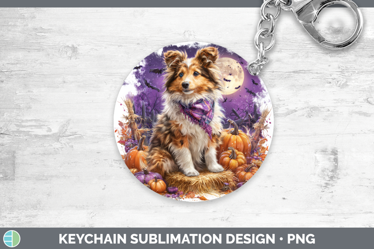 Shetland Sheepdog Keychain Dogs 04 Bandana Halloween Sublima