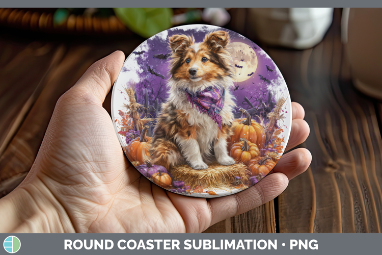 Shetland Sheepdog Round Coaster Dogs 04 Bandana Halloween Su