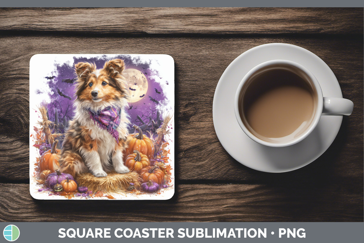Shetland Sheepdog Square Coaster Dogs 04 Bandana Halloween S