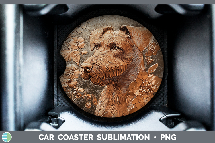 Dogs 04 Copper Relief Airedale Terrier Car Coaster Sublimati