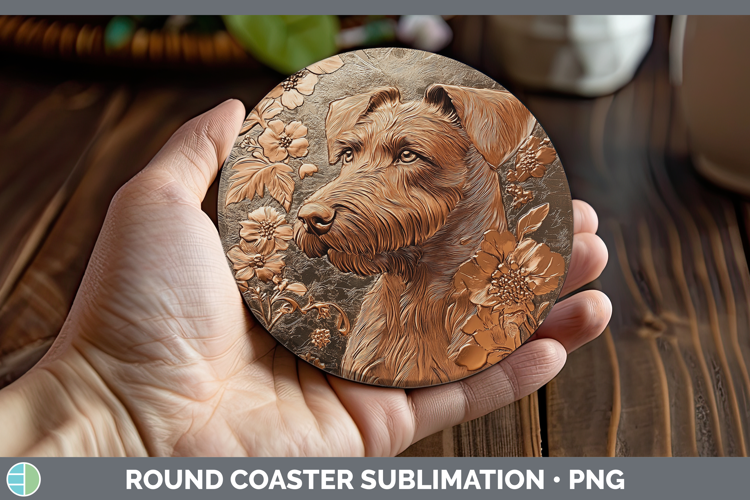 Dogs 04 Copper Relief Airedale Terrier Round Coaster Sublima