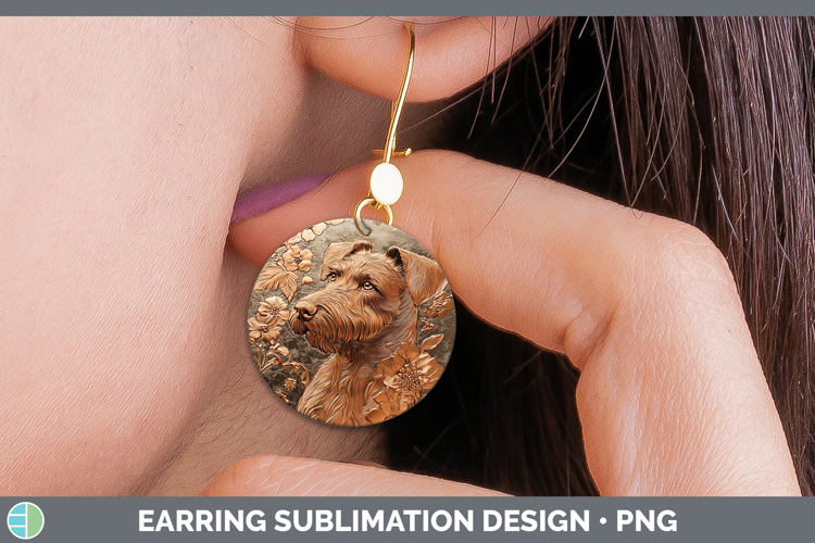 Dogs 04 Copper Relief Airedale Terrier Round Earrings Sublim
