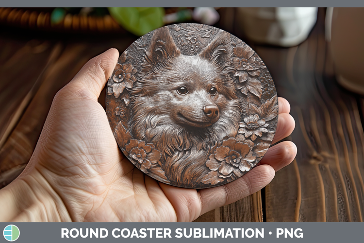 Dogs 04 Copper Relief American Eskie Round Coaster Sublimati
