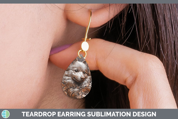 Dogs 04 Copper Relief American Eskie Teardrop Earrings Subli